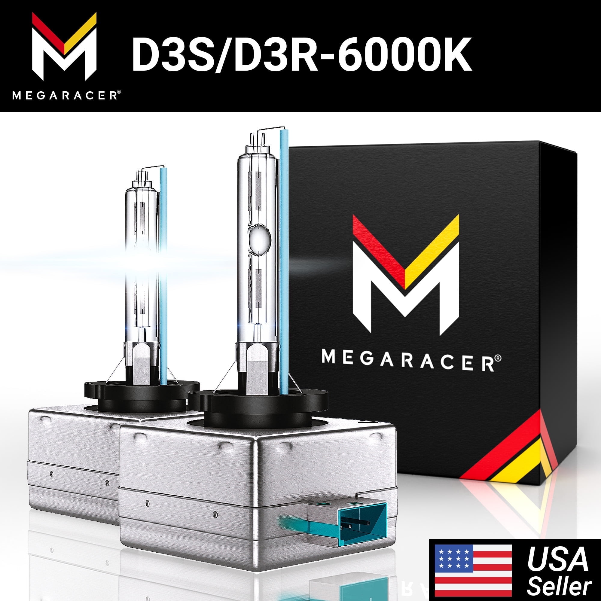 Mega Racer D3S Xenon HID Headlight Bulb 6000K Cool White 2 PACK - High Low Beam OEM Replacement, 45V AC, 35W, 4000 Lumens Car Bulbs