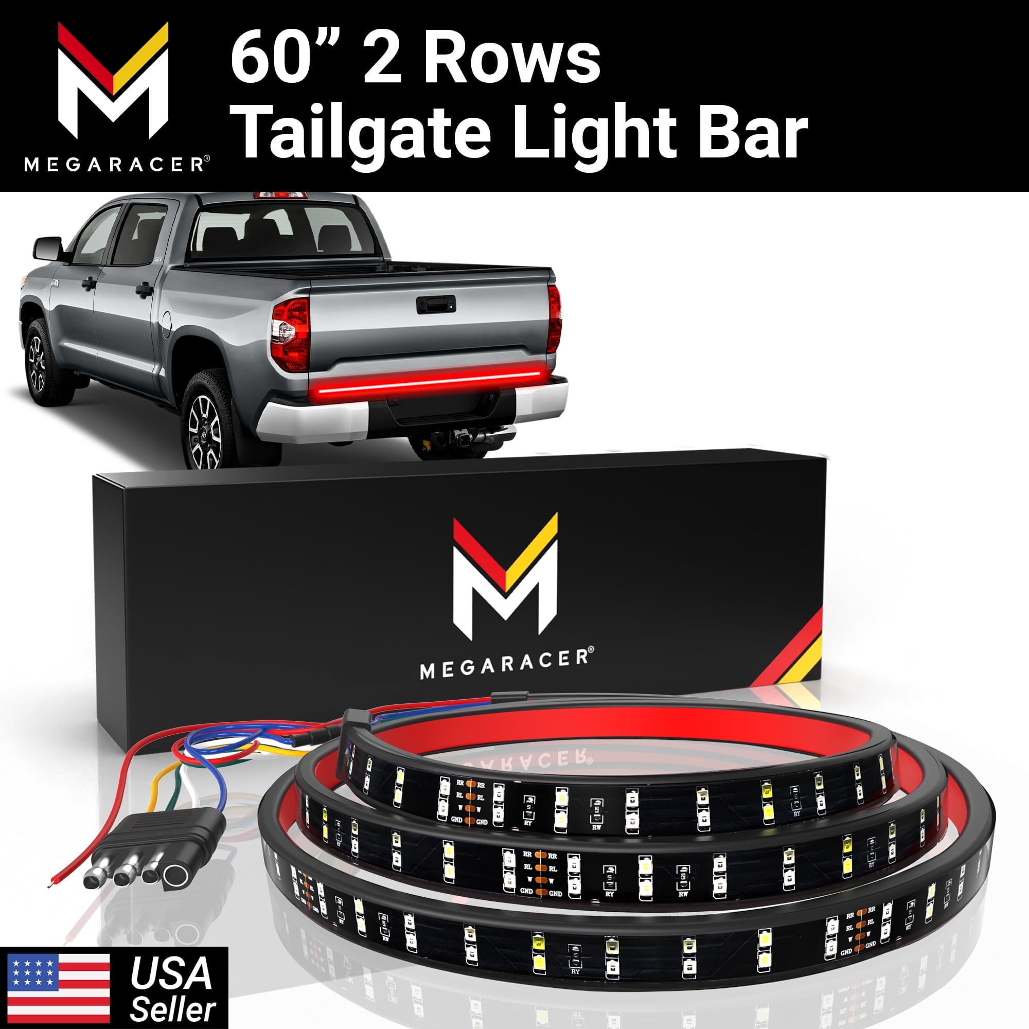 Mega Racer 60 Inch Double Row LED Tailgate Light Bar - Red & White LED ...