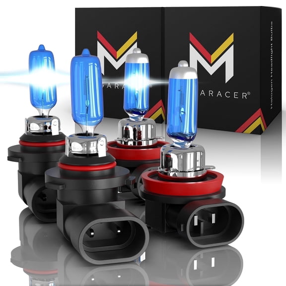 Mega Racer H11 9005/HB3 Halogen Headlight Bulb (4 Pack) - 5000K Bright White 55/65W 1500LM - High & Low Beam Replacement Car Bulbs