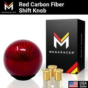 Mega Racer Red Round Ball Carbon Fiber Shift Knob for Manual or Buttonless Automatic Transmission, 1 Piece