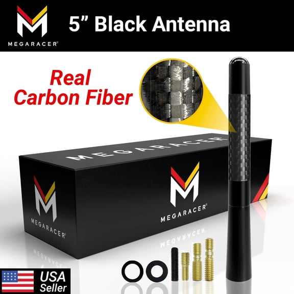 Mega Racer Universal 5" Carbon Fiber Antenna Short Stubby Replacement for Cars and Trucks - Pack of 1