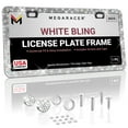 thumbnail image 1 of Mega Racer White Bling License Plate Frame 1 PACK - Premium Crystal Diamond Rhinestones, 2 Holes Stainless Steel, Weatherproof, 1 of 6