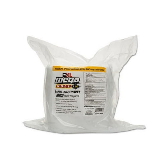 Mega Roll Sanitizing Wipes Refill 7.7" x 6", White, 50 ft/roll, 2 Roll/Carton