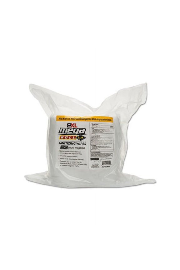 Mega Roll Sanitizing Wipes Refill 7.7" x 6", White, 50 ft/roll, 2 Roll/Carton