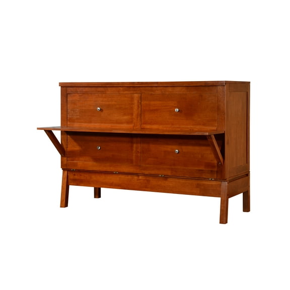 Mega Solutions Amalfi Murphy Cabinet Chest Desk Bed with Drawers & USB Charging Station (Queen Size, Cherry)