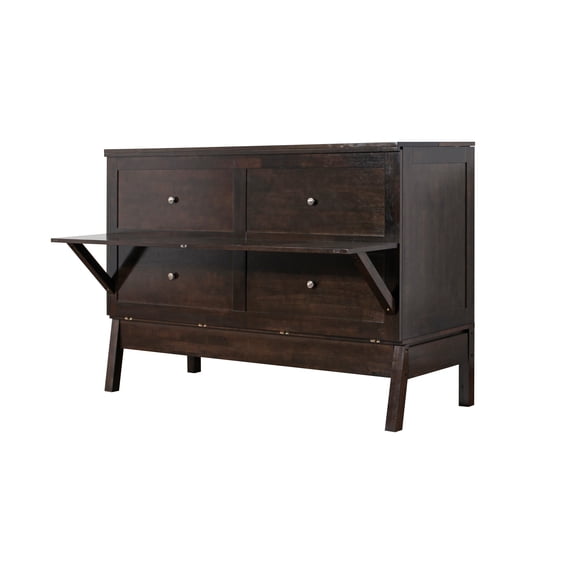 Mega Solutions Amalfi Murphy Cabinet Chest Desk Bed with Drawers & USB Charging Station (Queen Size, Java)