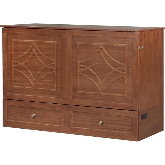 Mega Solutions Breeze Murphy Cabinet Chest Bed with Charging Station 6 Inch, Queen (Sunset Oak)