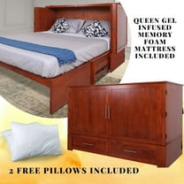 Mega Solutions Daily Delight Murphy Cabinet Chest Bed with Charging Station & 6" Memory Foam Mattress, Queen (Cherry)