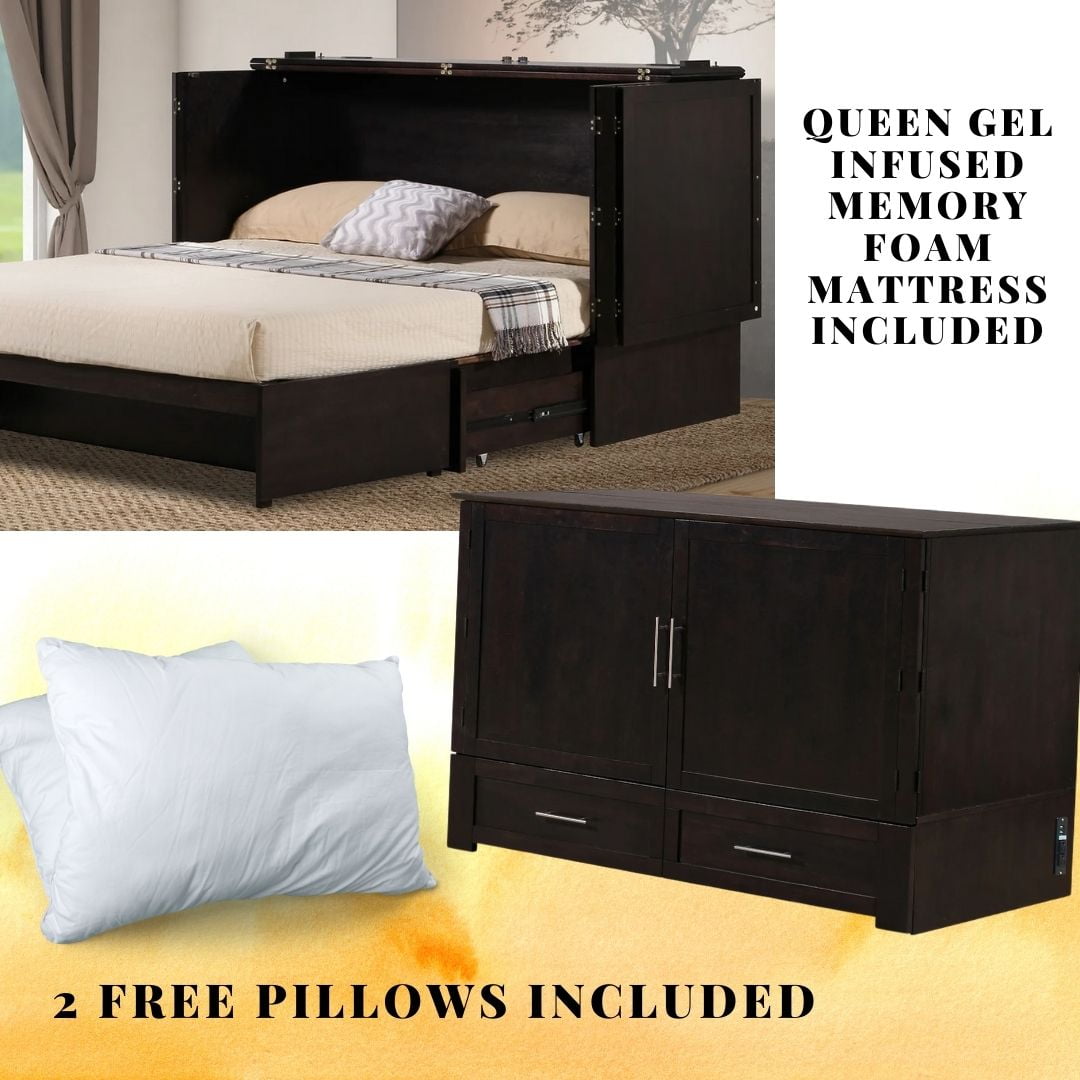 "Mega Solutions Queen Murphy Bed with Storage, Charging Station & 8 ...