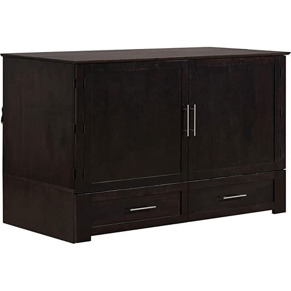 Mega Solutions Emurphybed Daily Delight Murphy Cabinet Chest Bed with Charging Station & 6" Memory Foam Mattress, Queen (Java) (Includes 2 Pillows)