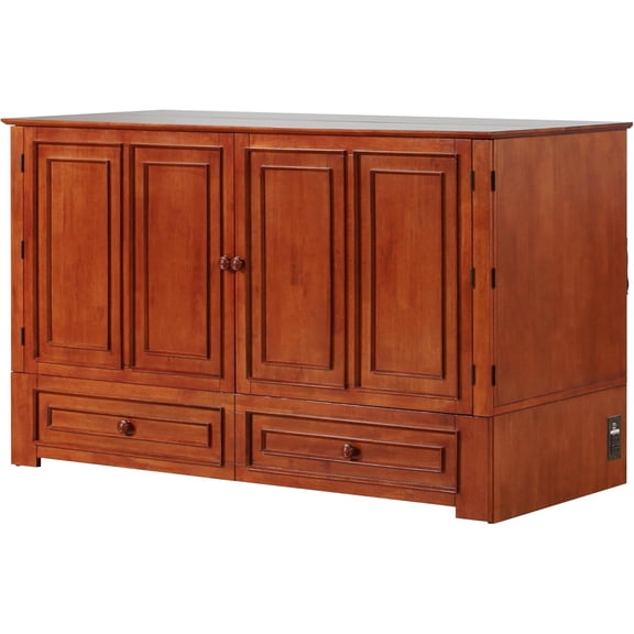 Mega Solutions Emurphybed Paradiseo Murphy Cabinet Chest Bed with Charging Station 8 Inch, Queen (Cherry)
