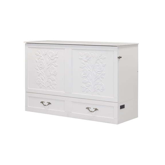 Mega Solutions Palermo Murphy Cabinet Chest Bed with Charging Station 6 Inch, Queen (Angel White)