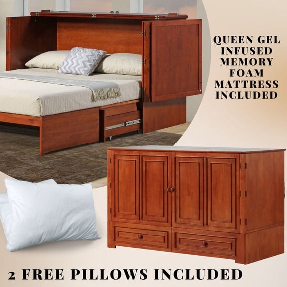 Mega Solutions Paradiseo Murphy Cabinet Chest Bed with Charging Station 6 Inch, Queen (Cherry)