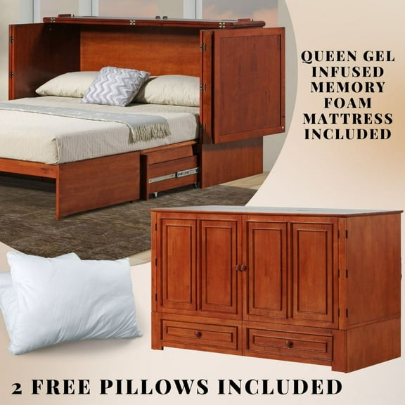 Mega Solutions Paradiseo Murphy Cabinet Chest Bed with Charging Station 8 Inch, Queen (Cherry)