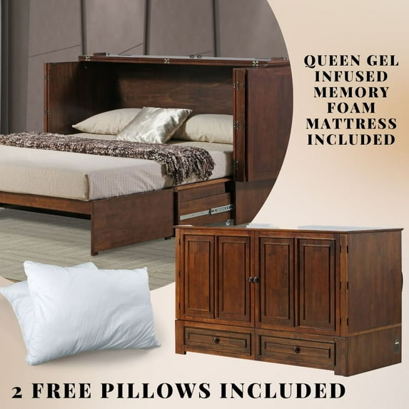 Mega Solutions Paradiseo Murphy Cabinet Chest Bed with Charging Station 8 Inch, Queen (Tobacco)