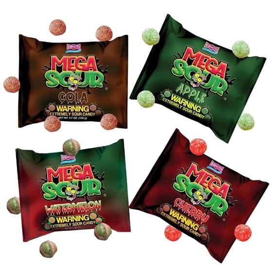 Mega Sour Candy Variety Pack, Assorted Flavor Mix Candies Individually Wrapped, 4-Pack Gift Set