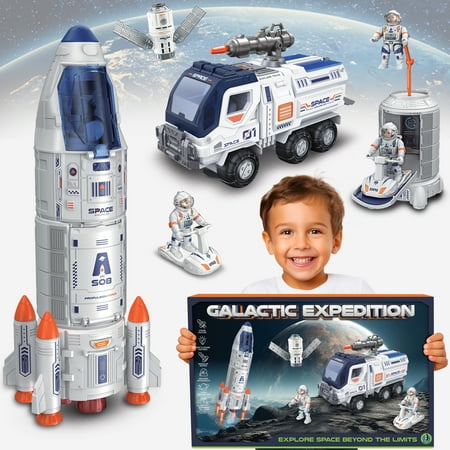 Mega Space Rocket Ship Toys Set for Kids, Space Shuttle, Rocket, Truck Model with Astronaut Figures, Space Toys Gift for Kids 3 5 7 8 Years Old