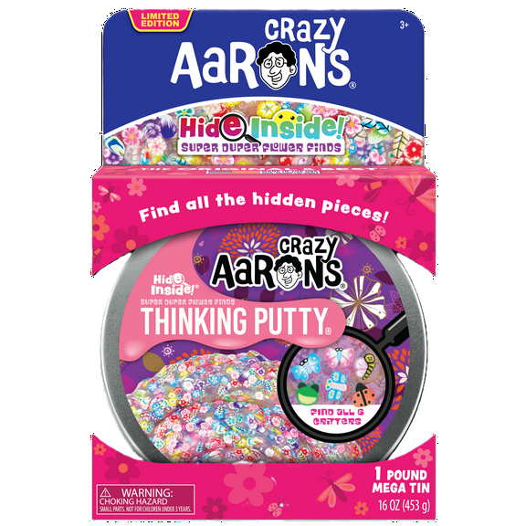 Crazy Aaron’s Super Duper Flower Finds MEGA Thinking Putty, Clear, Ages 3 and Up