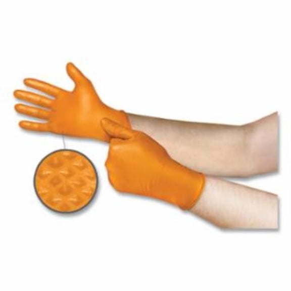 Mega Texture Disposable Nitrile Gloves, Orange - Size 9