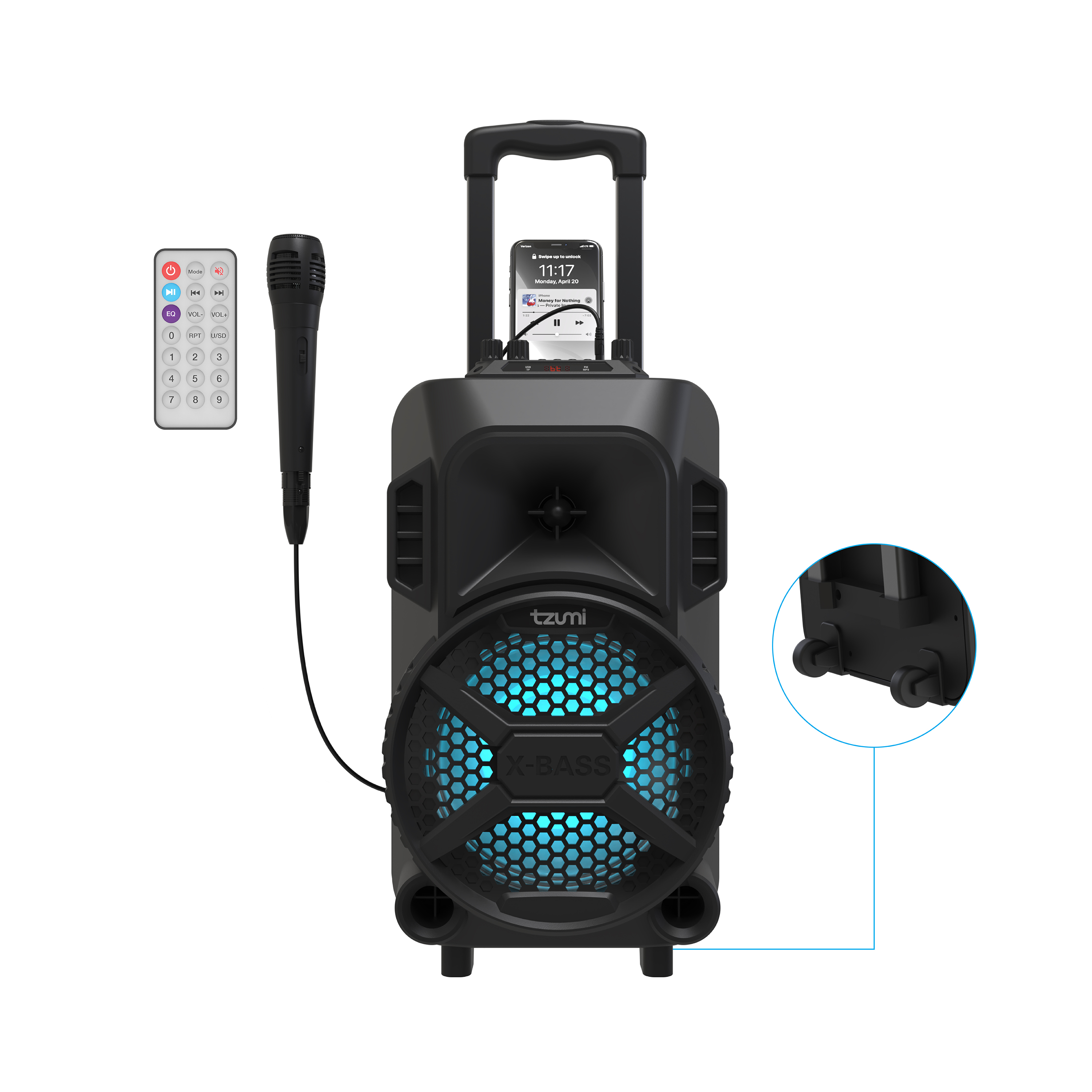 MegaBass LED Jobsite Speaker, Rechargeable Bluetooth Party Speaker with 8in. Subwoofer and Microphone - image 1 of 11