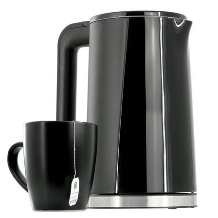MegaChef 1.7 Liter Double Wall Stainless Steel Electric Tea Kettle in Black