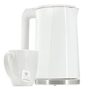 MegaChef 1.7 Liter Double Wall Stainless Steel Electric Tea Kettle in White