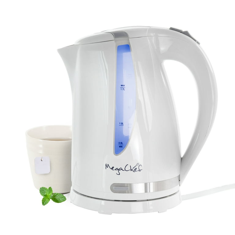 MegaChef Plastic Electric Tea Kettle- White