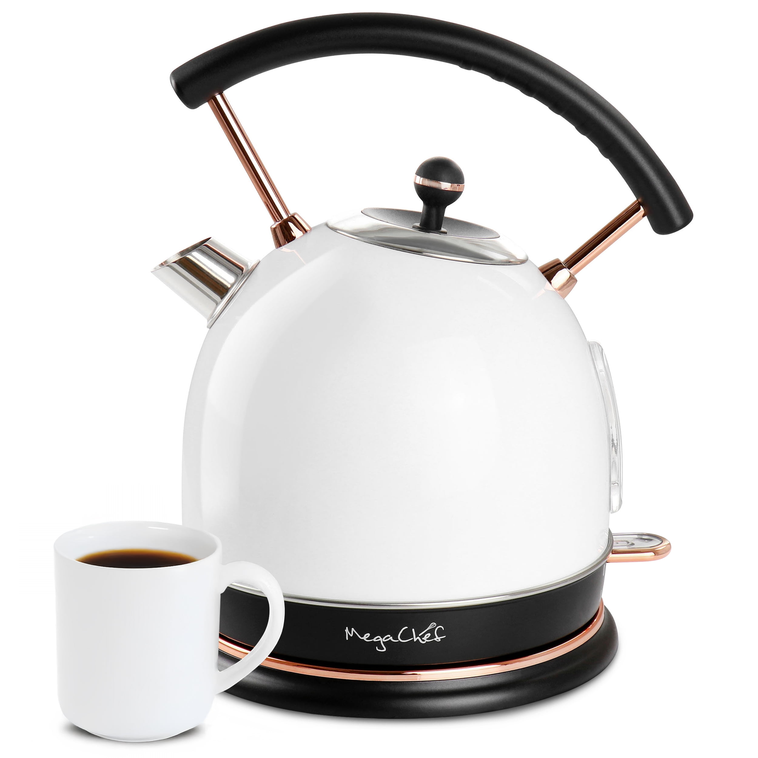 White and Rose Gold Stainless Steel Electric Tea Kettle