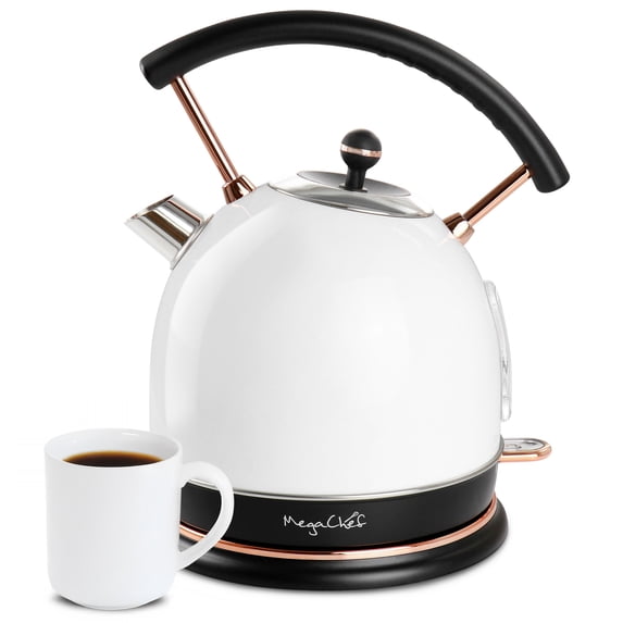 MegaChef 1.8 Liter Half Circle Electric Tea Kettle in White