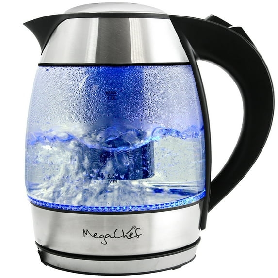 MegaChef 1.8Lt. Glass Body and Stainless Steel Electric Tea Kettle with Infuser