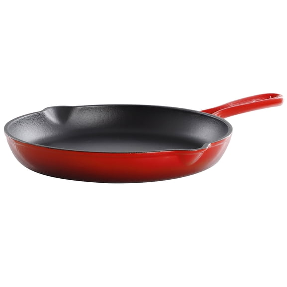 MegaChef Round 10.25 Inch Enameled Cast Iron Skillet in Red