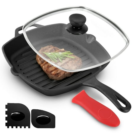 MegaChef 10.4 in. Square Oven Safe Cast Iron Griddle Pan