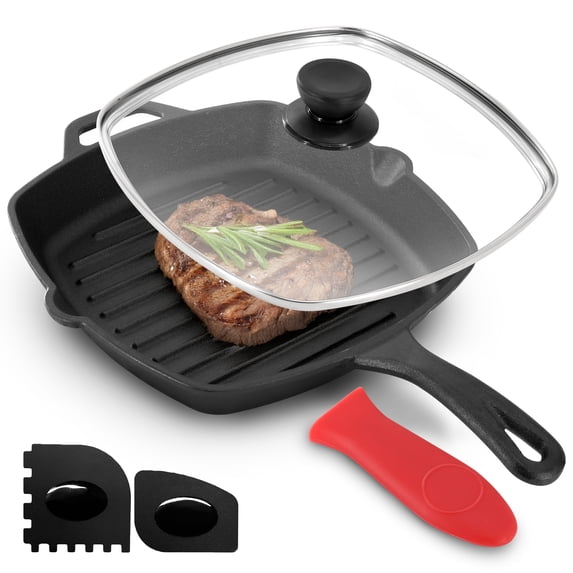 MegaChef 10.4 in. Square Oven Safe Cast Iron Griddle Pan