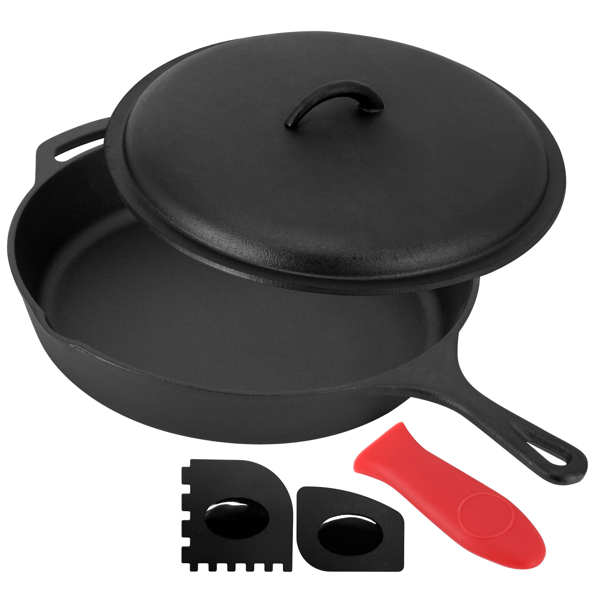 MegaChef 12 Inch PreSeasoned Cast Iron Skillet with Cast Iron Lid