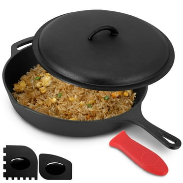 MegaChef 12-Inch Round Pre-Seasoned, Oven Safe Cast Iron Skillet Skillet with Cast Iron Lid