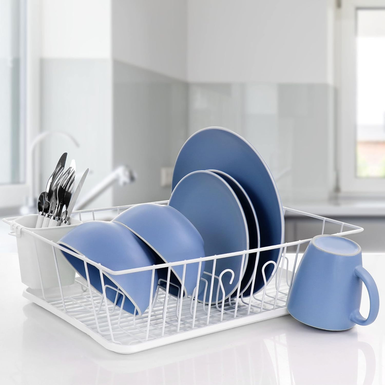 MegaChef 17.5 Inch White Single Level Dish Rack with 14 Plate ...
