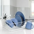 thumbnail image 1 of MegaChef 17.5 Inch White Single Level Dish Rack with 14 Plate Positioners and a Detachable Utensil Holder, 1 of 6