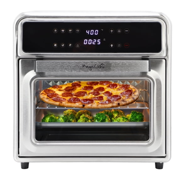 MegaChef 21.13 Digital Quart Stainless Steel Digital Electric Multi-Function Air Fryer and Counter Top Oven in Silver