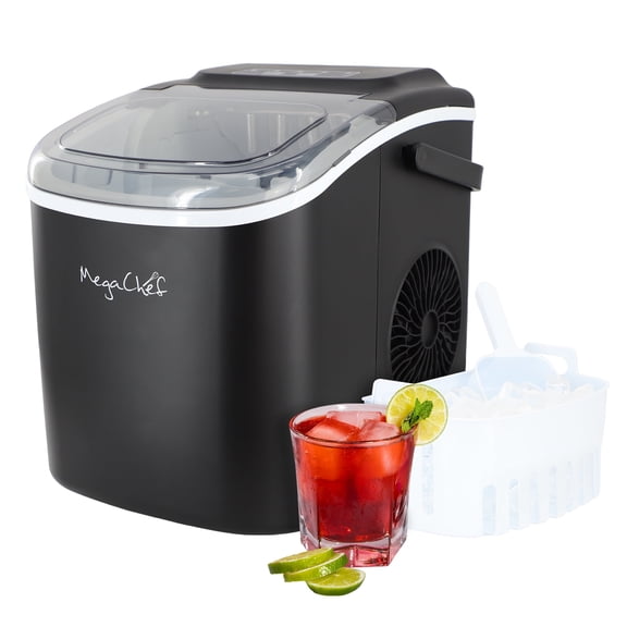 MegaChef 26 Pound Countertop Bullet Ice Maker in Black with Basket and Scoop