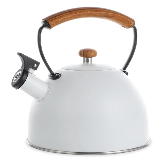 MegaChef 3.2 Quart Whistling Tea Kettle with Wood Grain Nylon Cool Touch Handle, Matte