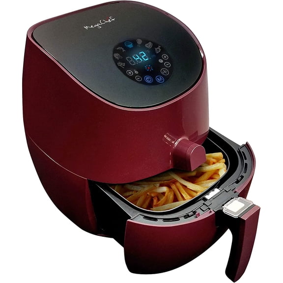 MegaChef 3.5 Quart Airfryer And Multicooker With 7 Pre-Programmed Settings in Burgundy
