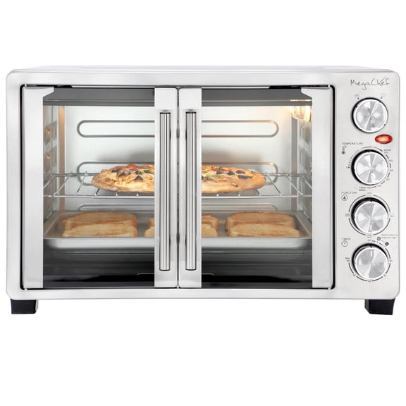 MegaChef 31.7 Liter French Door Multi-Function Electric Toaster Oven with Broil, Bake and Toast Functions