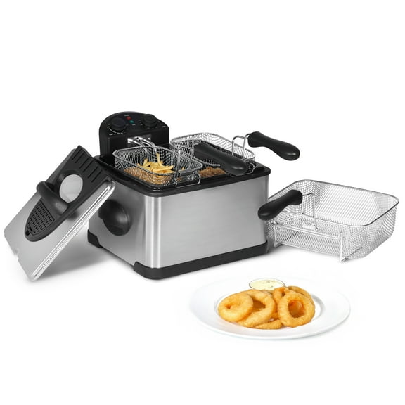 MegaChef 4.23 Quart Stainless Steel Electric Deep Fryer with Timer