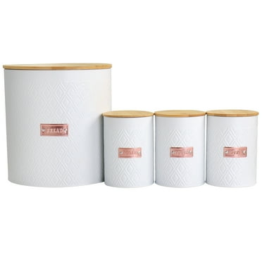 MegaChef 4 Piece Iron Canister Set in White