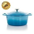 thumbnail image 1 of MegaChef 4 Quarts Round Enameled Cast Iron Casserole with Lid in Blue, 1 of 2