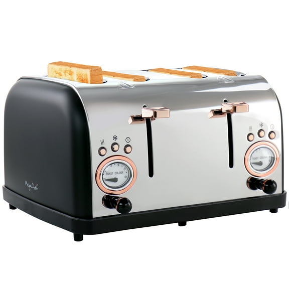 MegaChef 4 Slice Wide Slot Toaster with Variable Browning in Black and Rose Gold