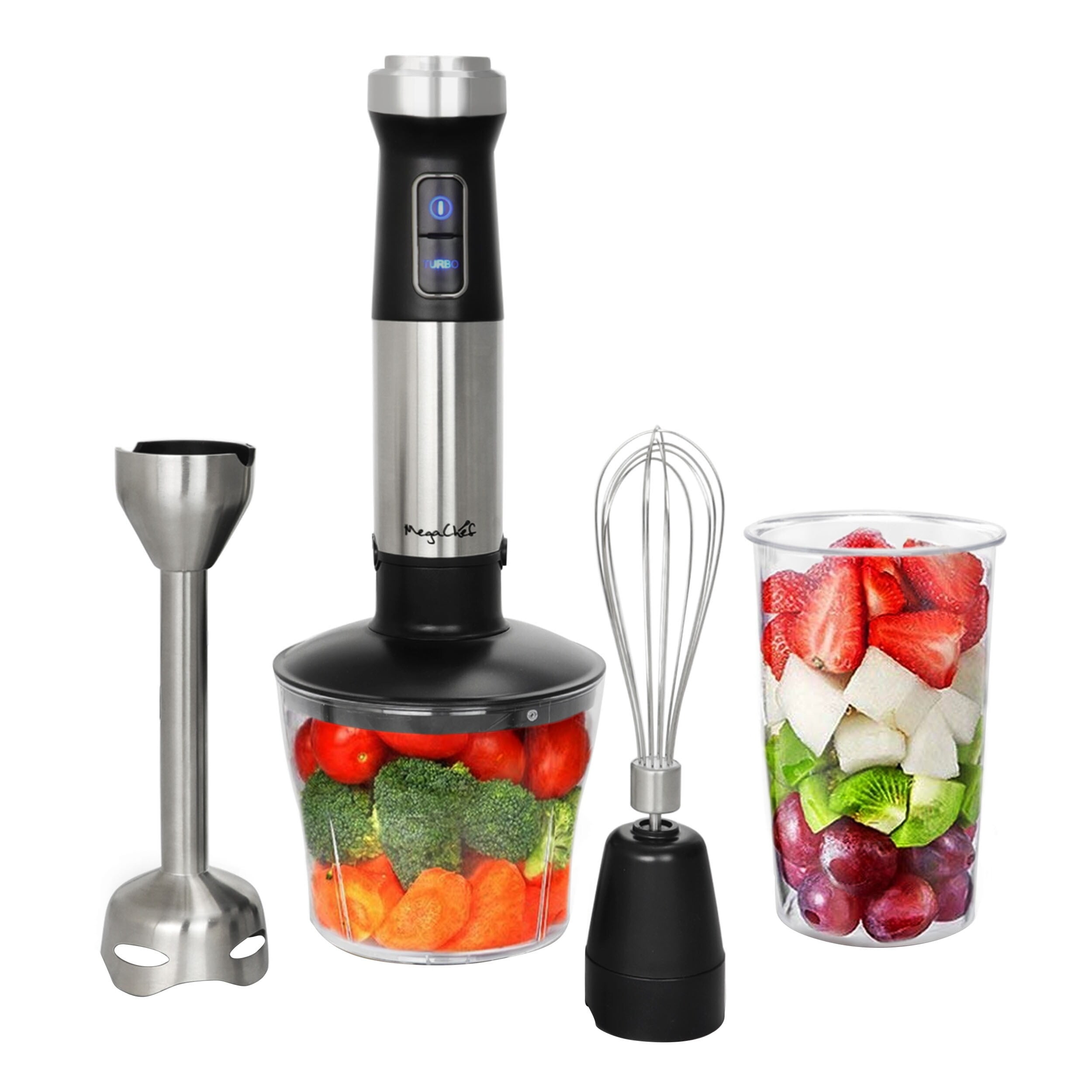 MegaChef Silver 4-in-1 Multipurpose Immersion Hand Blender with Attachments