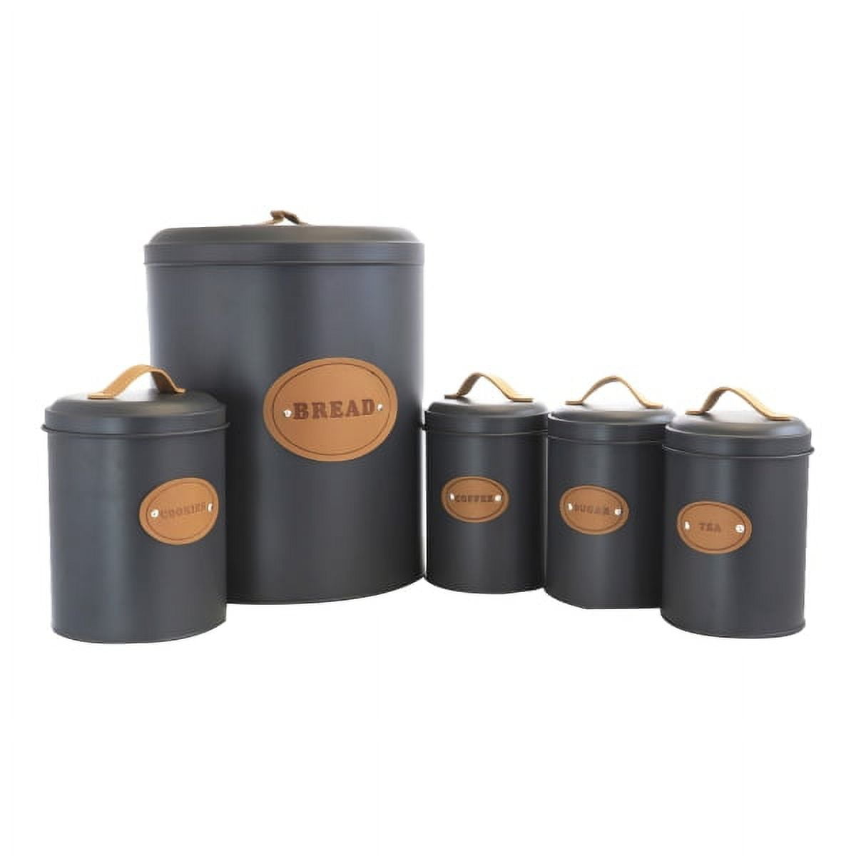Gray Metal Kitchen Food Storage Canister Set with Labels