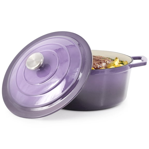 MegaChef 5 Quarts Round Enameled Cast Iron Casserole with Lid in Gradient Purple