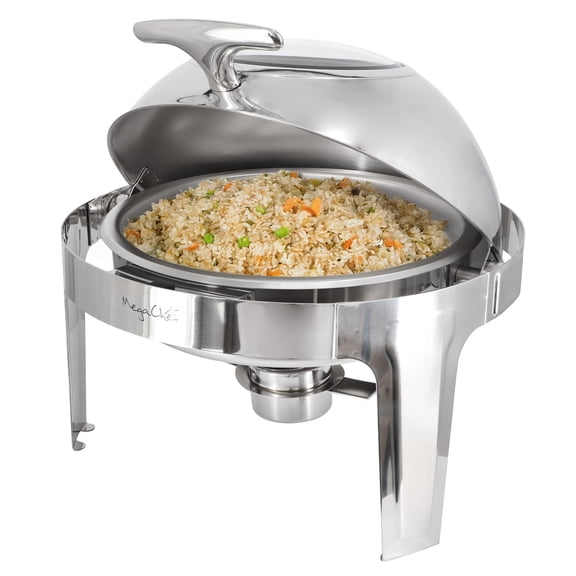 MegaChef 6.3 Quart Round Stainless Steel Dome Roll Top Professional Chafing Dish/Food Warmer/Buffet Server Serving Dish with Window